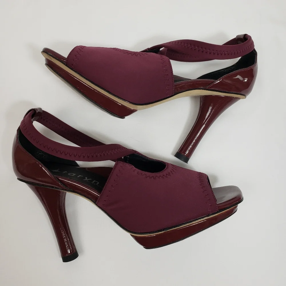 Taryn Burgundy Open Toe Heels - Picture 1 of 13